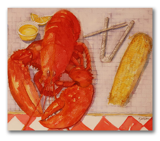 Kathleen Horst watercolor, "Lobster for Dinner"